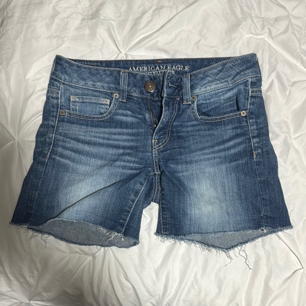 American Eagle Outfitters Blue Distressed Jean Shorts
